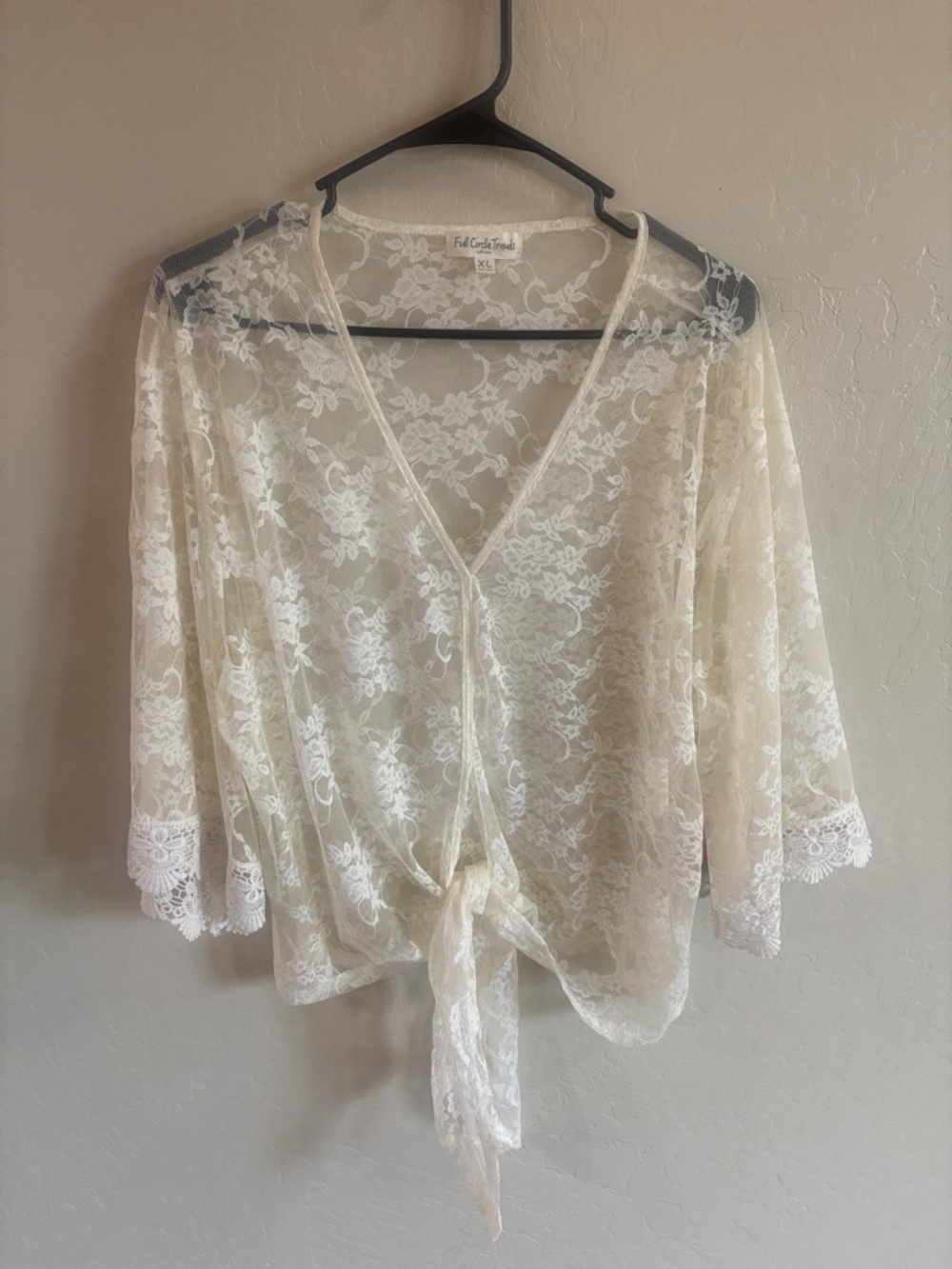 Full Circle Threads Cream Lace Swim Coverup with Tie Front